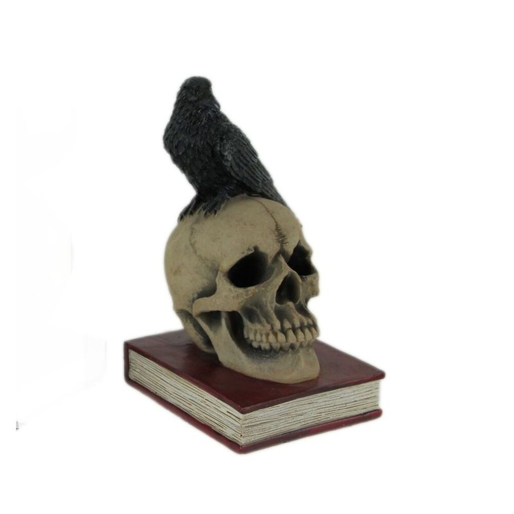 Evil Omen Raven On Skull Perch Decorative Single Bookend